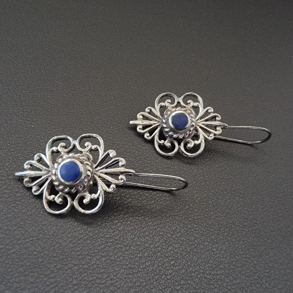 Vintage 925 Sterling Silver Filigree Drop Earrings with Secured French Wire